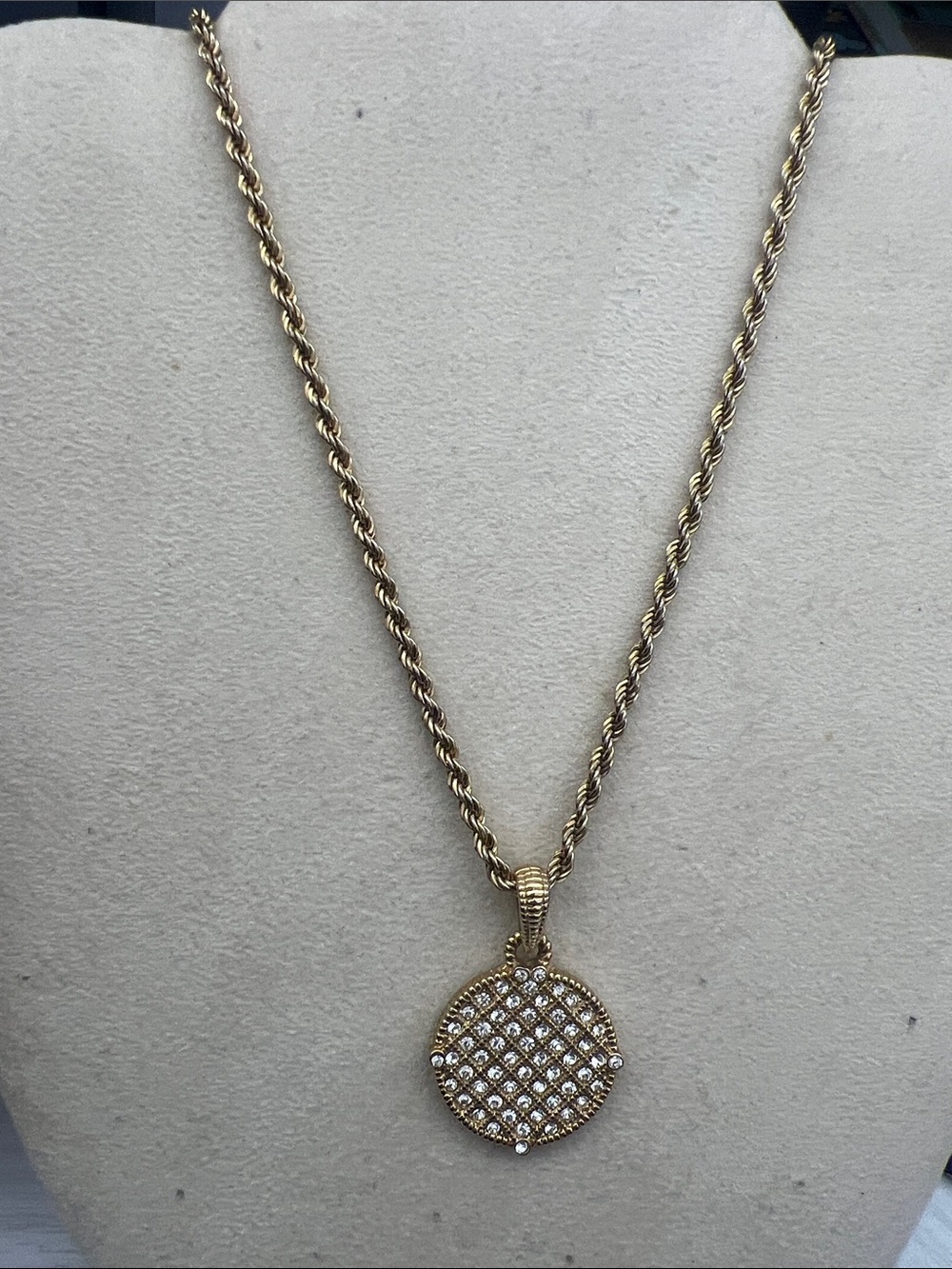 Monet Gold-Tone Pave Crystal Round Pendant Necklace